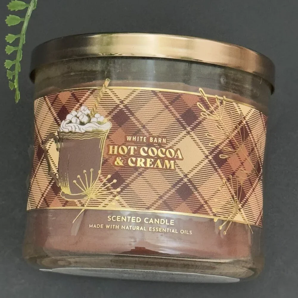 BBW Hot Cocoa & Cream White Barn Bath & Body Works 3 Wick Candle